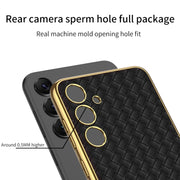 For Samsung Galaxy S24+ 5G GKK Weave Texture Electroplating PU Protective Phone Case(White)