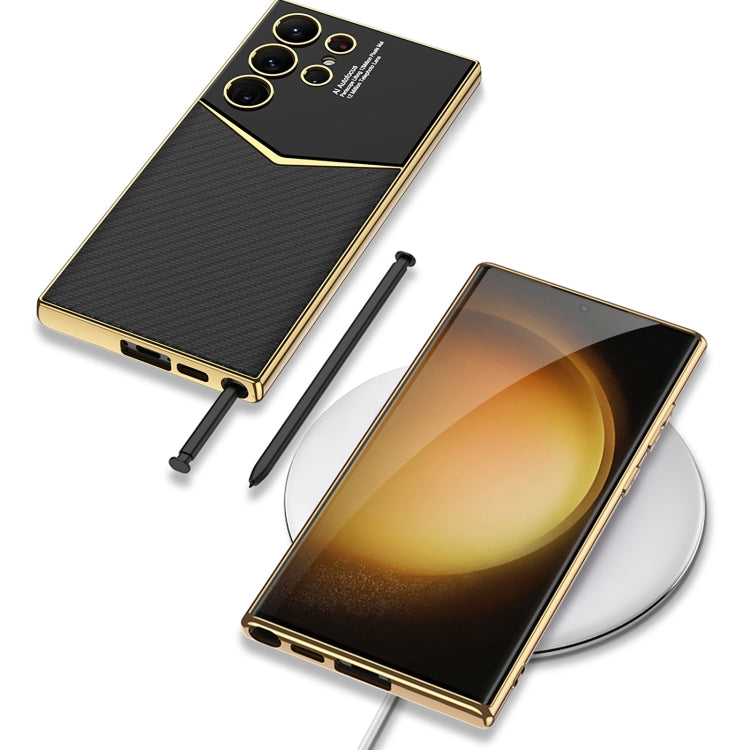 For Samsung Galaxy S24 Ultra 5G GKK Plating Soft TPU + Leather Full Coverage Phone Case without Pen(Carbon Fibre) - free shipping - PMC TechLife - Order now!