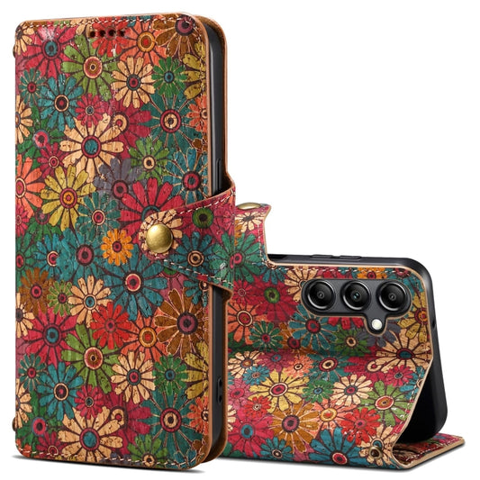 For Samsung Galaxy S23 FE Denior Flower Language Series Cork Fabric Oil Edge Leather Phone Case(Spring) - Galaxy S23 FE 5G Cases by Denior | Online Shopping South Africa | PMC Jewellery | Buy Now Pay Later Mobicred