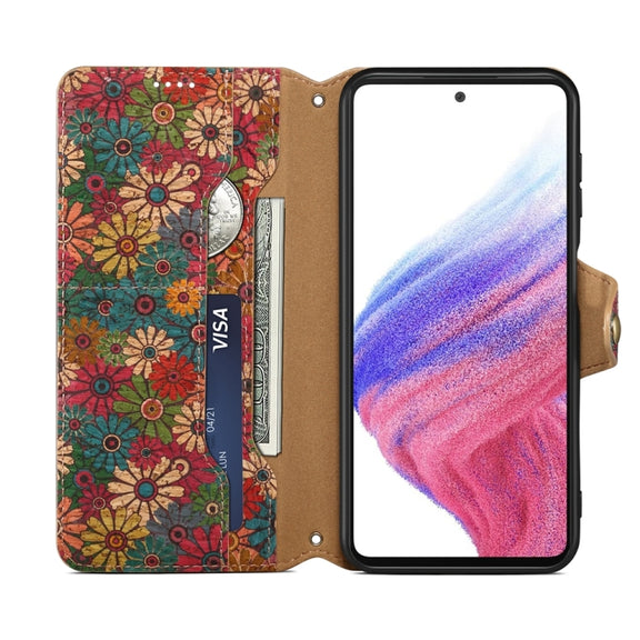 For Samsung Galaxy S23 FE Denior Flower Language Series Cork Fabric Oil Edge Leather Phone Case(Spring)