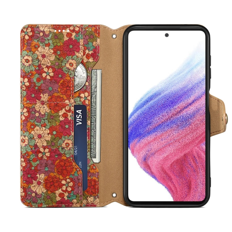For Samsung Galaxy S23 FE Denior Flower Language Series Cork Fabric Oil Edge Leather Phone Case(Summer)