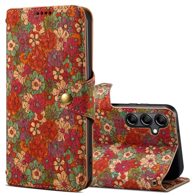 For Samsung Galaxy S23 FE Denior Flower Language Series Cork Fabric Oil Edge Leather Phone Case(Summer)