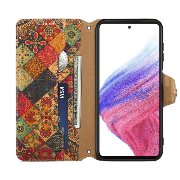 For Samsung Galaxy S23 FE Denior Flower Language Series Cork Fabric Oil Edge Leather Phone Case(Autumn)