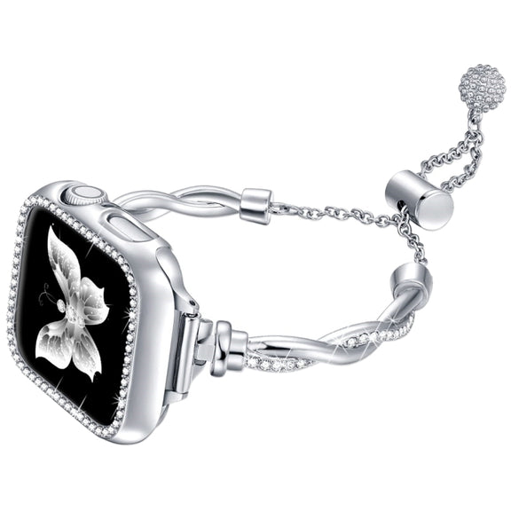 For Apple Watch 42mm Twist Bracelet Diamond Metal Watch Band(Silver)