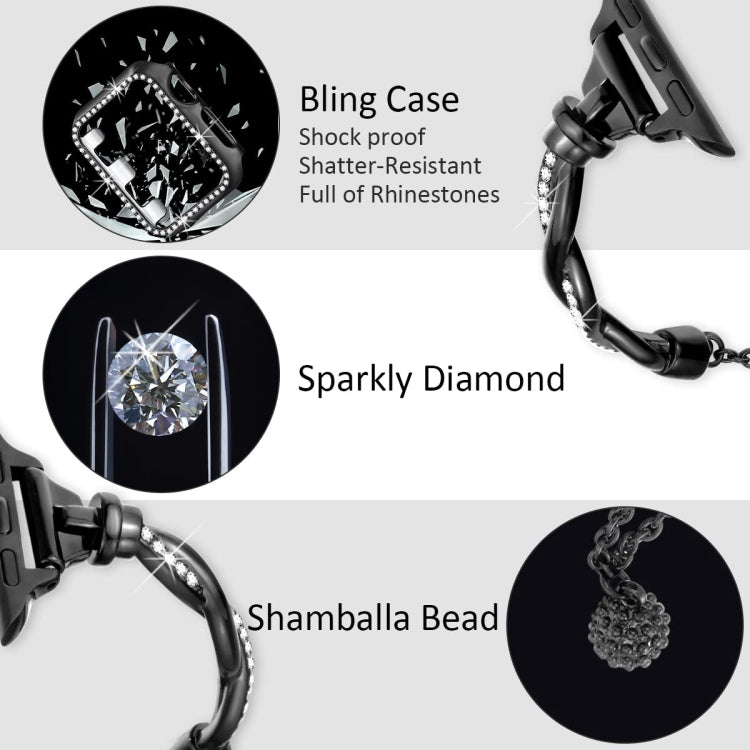 For Apple Watch 38mm Twist Bracelet Diamond Metal Watch Band(Black)