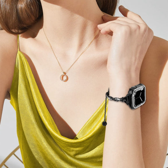 For Apple Watch 38mm Twist Bracelet Diamond Metal Watch Band(Black)