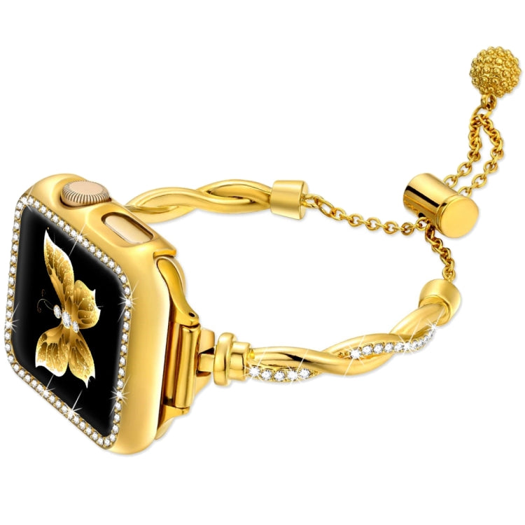 For Apple Watch 38mm Twist Bracelet Diamond Metal Watch Band(Gold) - free shipping - PMC TechLife - Order now!