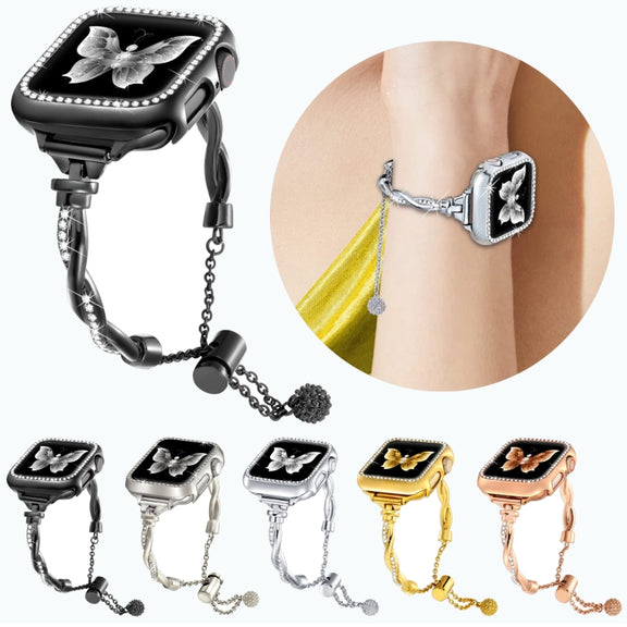 For Apple Watch 38mm Twist Bracelet Diamond Metal Watch Band(Black)