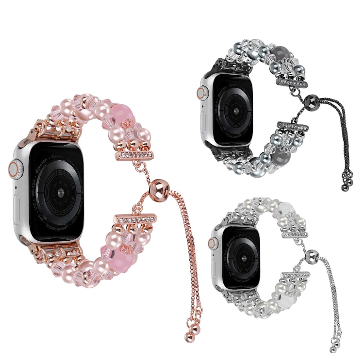 For Apple Watch 42mm Beaded Onyx Retractable Chain Watch Band(Grey)
