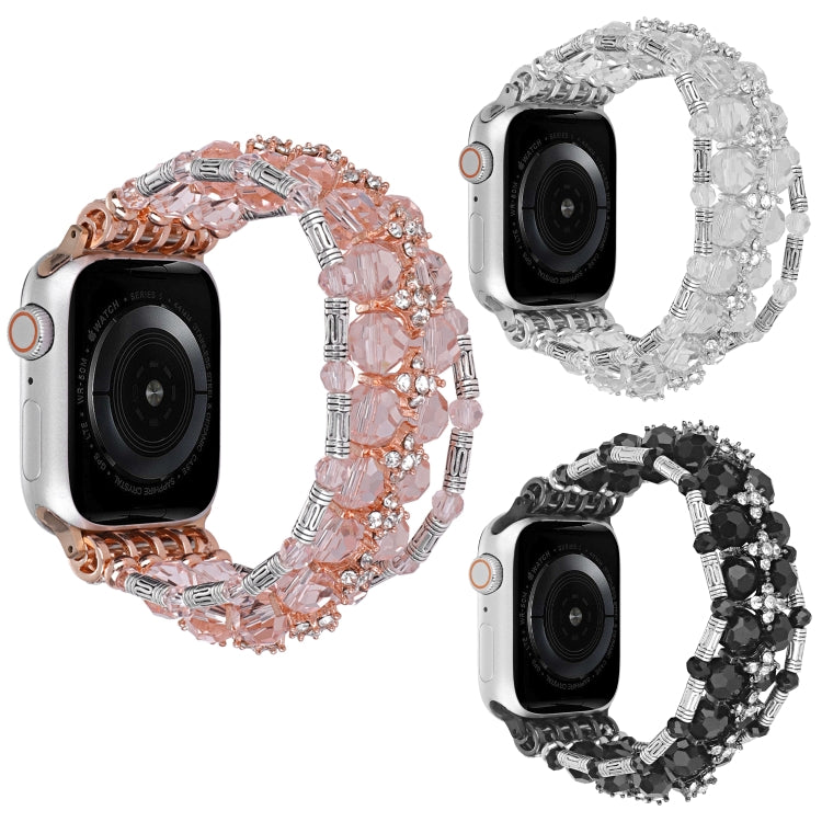 For Apple Watch SE 2022 44mm Beaded Diamond Bracelet Watch Band(Pink)