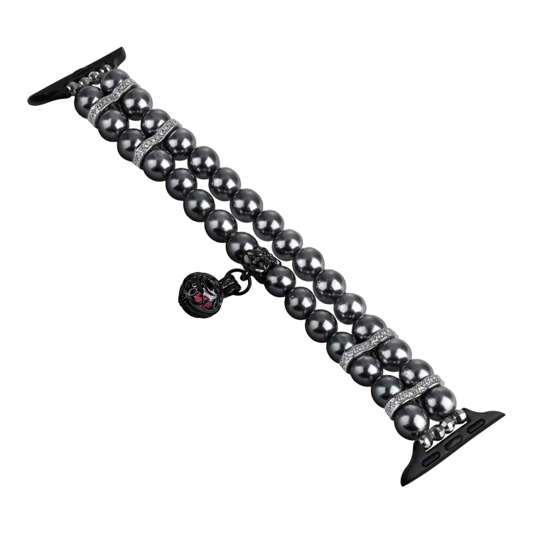 For Apple Watch SE 2023 44mm Beaded Dual Row Pearl Bracelet Watch Band(Black) - free shipping - PMC TechLife - Order now!