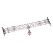 For Apple Watch 42mm Beaded Dual Row Pearl Bracelet Watch Band(White)