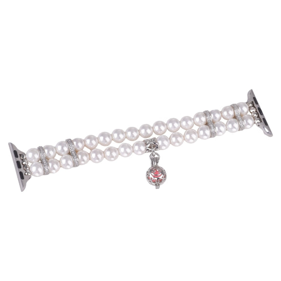 For Apple Watch 42mm Beaded Dual Row Pearl Bracelet Watch Band(White)
