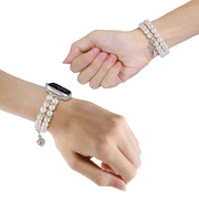 For Apple Watch 42mm Beaded Dual Row Pearl Bracelet Watch Band(White)