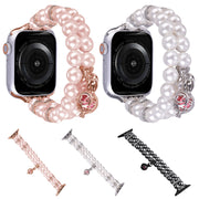 For Apple Watch 42mm Beaded Dual Row Pearl Bracelet Watch Band(White)