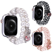 For Apple Watch 42mm Beaded Dual Row Pearl Bracelet Watch Band(White)