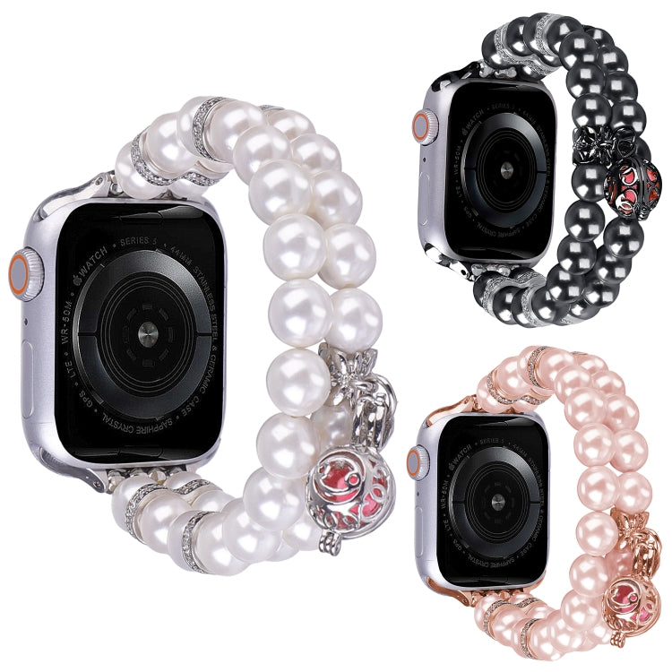For Apple Watch 42mm Beaded Dual Row Pearl Bracelet Watch Band(White)