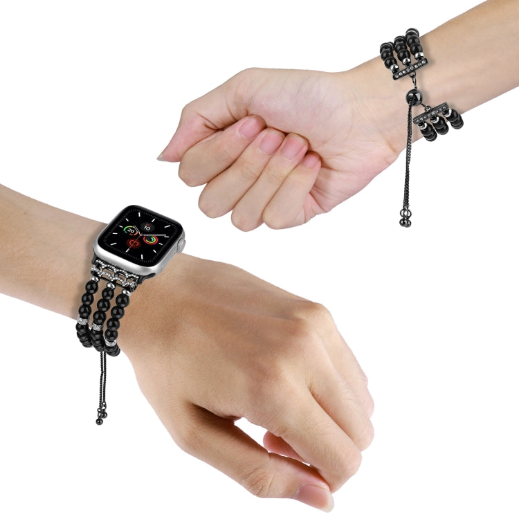 For Apple Watch Series 6 44mm Beaded Pearl Retractable Chain Watch Band(Black) - free shipping - PMC TechLife - Order now!