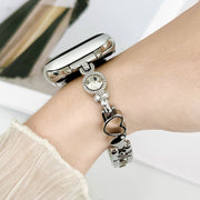 For Apple Watch Series 2 38mm Diamond Hearts Metal Chain Watch Band(Silver)