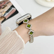 For Apple Watch Series 9 41mm Diamond Four-leaf Clover Metal Chain Watch Band(Starlight)