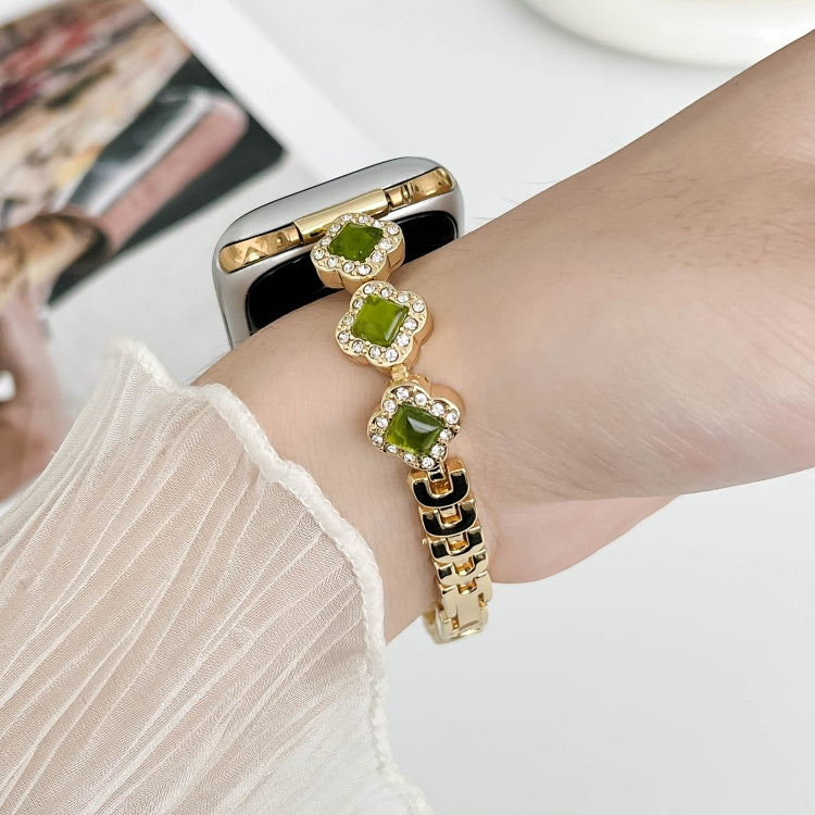 For Apple Watch 42mm Diamond Four-leaf Clover Metal Chain Watch Band(Gold) - free shipping - PMC TechLife - Order now!