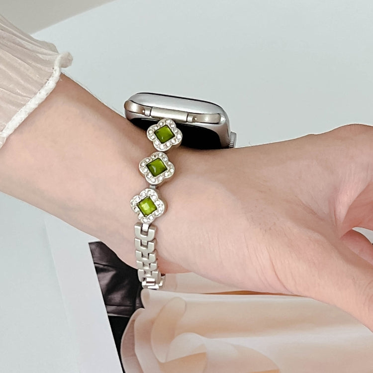 For Apple Watch SE 40mm Diamond Four-leaf Clover Metal Chain Watch Band(Gold)