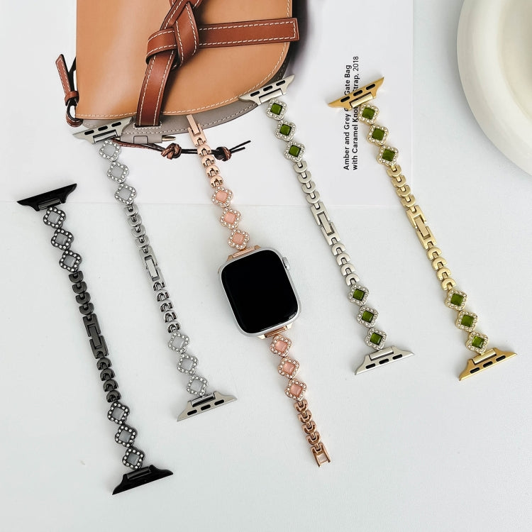 For Apple Watch SE 44mm Diamond Four-leaf Clover Metal Chain Watch Band(Gold) - free shipping - PMC TechLife - Order now!