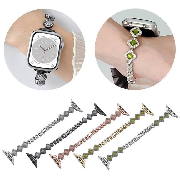 For Apple Watch Series 2 42mm Diamond Four-leaf Clover Metal Chain Watch Band(Gold)