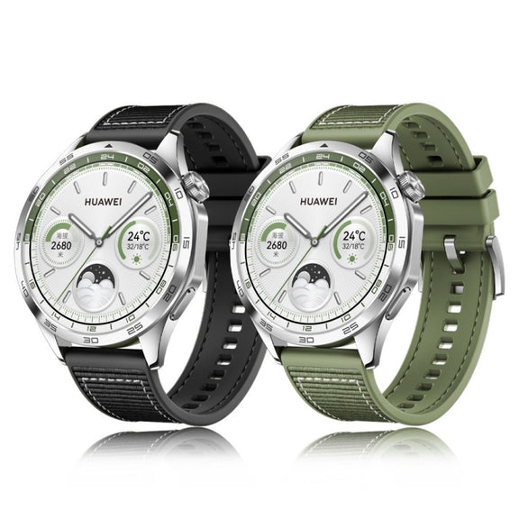 For Huawei Watch GT4 46mm Nylon Hybrid Braid Silicone Watch Band, Size: 22mm(Green)