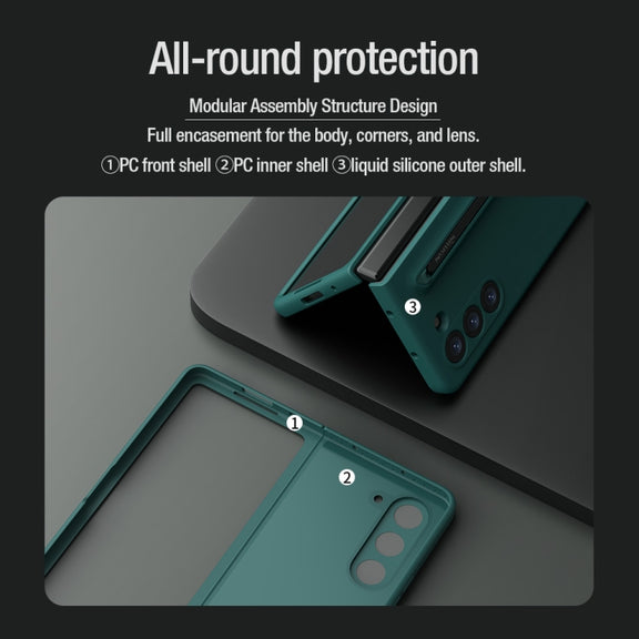 For Samsung Galaxy Z Fold5 NILLKIN Flex Pure PC + Liquid Silicone Phone Case with S Pen(Green)
