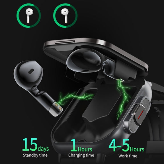 D8 2.01 inch 2 in 1 Bluetooth Earphone Silicone Band Smart Watch, Support Wellness Tracking / NFC(Black)