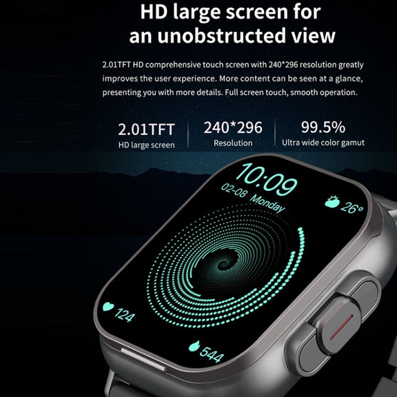 D8 2.01 inch 2 in 1 Bluetooth Earphone Silicone Band Smart Watch, Support Wellness Tracking / NFC(Black)