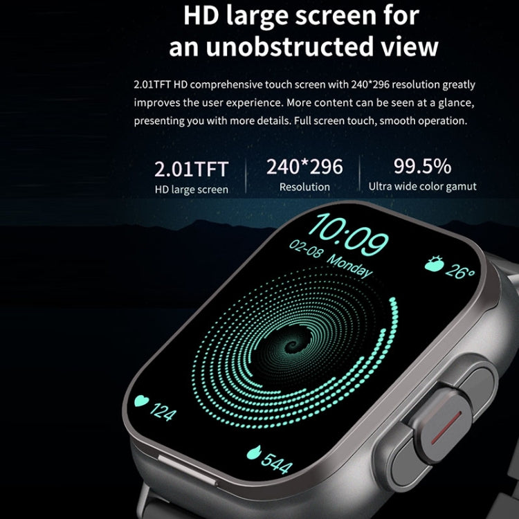 D8 2.01 inch 2 in 1 Bluetooth Earphone Silicone Band Smart Watch, Support Wellness Tracking / NFC(Black)