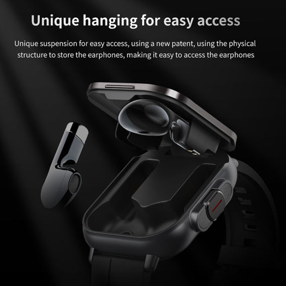 D8 2.01 inch 2 in 1 Bluetooth Earphone Silicone Band Smart Watch, Support Wellness Tracking / NFC(Black)