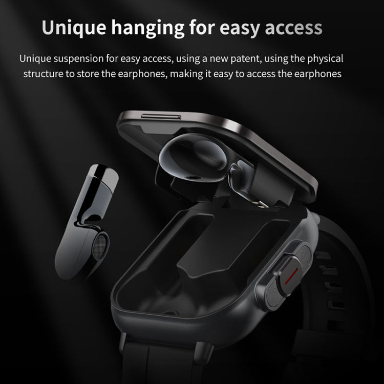 D8 2.01 inch 2 in 1 Bluetooth Earphone Silicone Band Smart Watch, Support Wellness Tracking / NFC(Black)