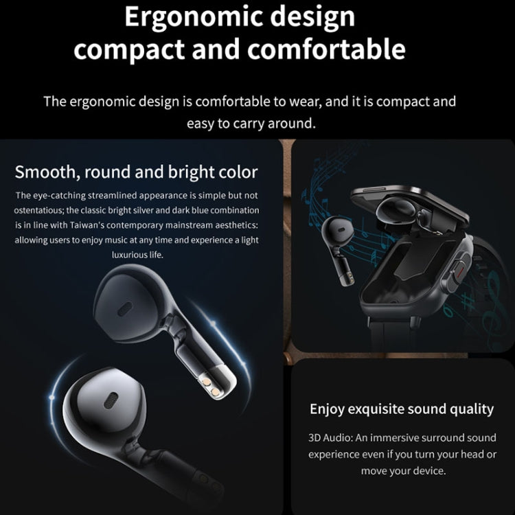 D8 2.01 inch 2 in 1 Bluetooth Earphone Silicone Band Smart Watch, Support Wellness Tracking / NFC(Black)