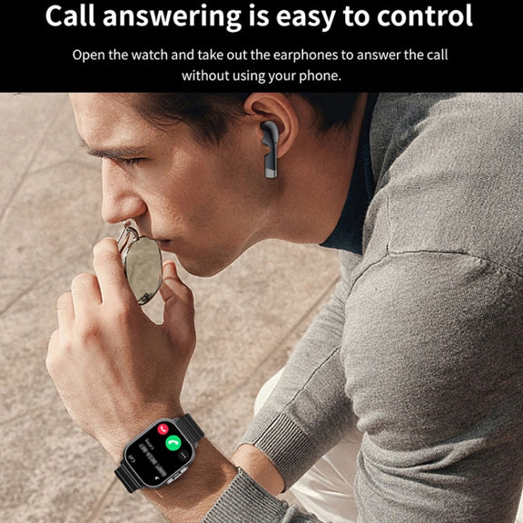 D8 2.01 inch 2 in 1 Bluetooth Earphone Silicone Band Smart Watch, Support Wellness Tracking / NFC(Black)