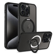 For iPhone 15 Pro Max Skin-feel MagSafe Holder PC Hybrid TPU Phone Case(Black) - iPhone 15 Pro Max Cases by PMC TechLife | Online Shopping South Africa | PMC TechLife | Buy Now Pay Later Mobicred