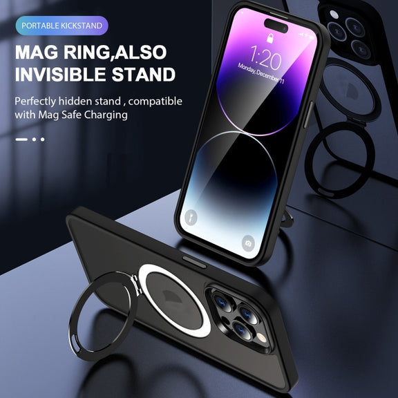 For iPhone 15 Pro Max Skin-feel MagSafe Holder PC Hybrid TPU Phone Case(Black)