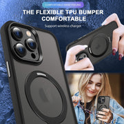 For iPhone 15 Pro Max Skin-feel MagSafe Holder PC Hybrid TPU Phone Case(Black)