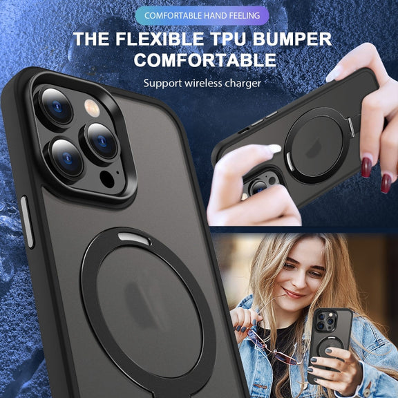 For iPhone 15 Pro Max Skin-feel MagSafe Holder PC Hybrid TPU Phone Case(Black)