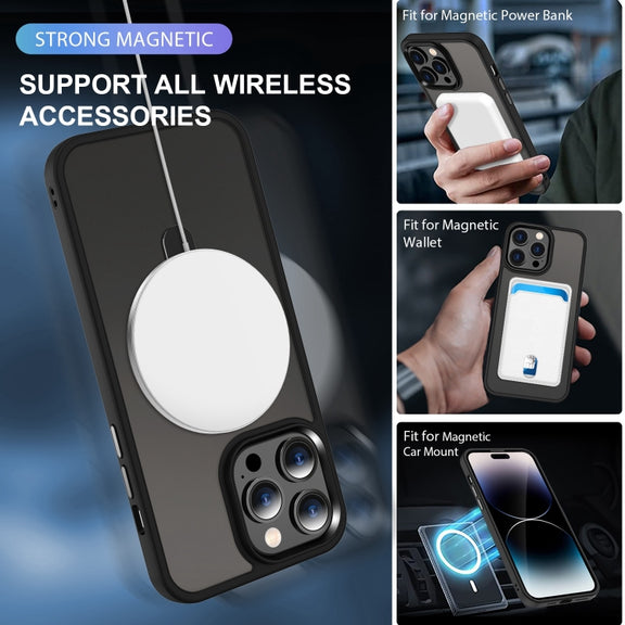 For iPhone 15 Pro Max Skin-feel MagSafe Holder PC Hybrid TPU Phone Case(Black)
