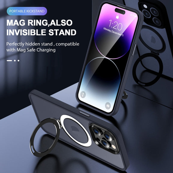 For iPhone 15 Pro Max Skin-feel MagSafe Holder PC Hybrid TPU Phone Case(Dark Blue)
