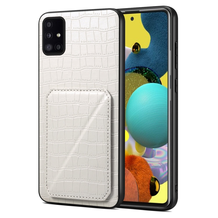 For Samsung Galaxy A51 5G Denior Imitation Crocodile Leather Back Phone Case with Holder(White) - Galaxy Phone Cases by Denior | Online Shopping South Africa | PMC TechLife | Buy Now Pay Later Mobicred
