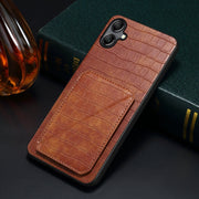 For Samsung Galaxy S23 5G Denior Imitation Crocodile Leather Back Phone Case with Holder(Brown)