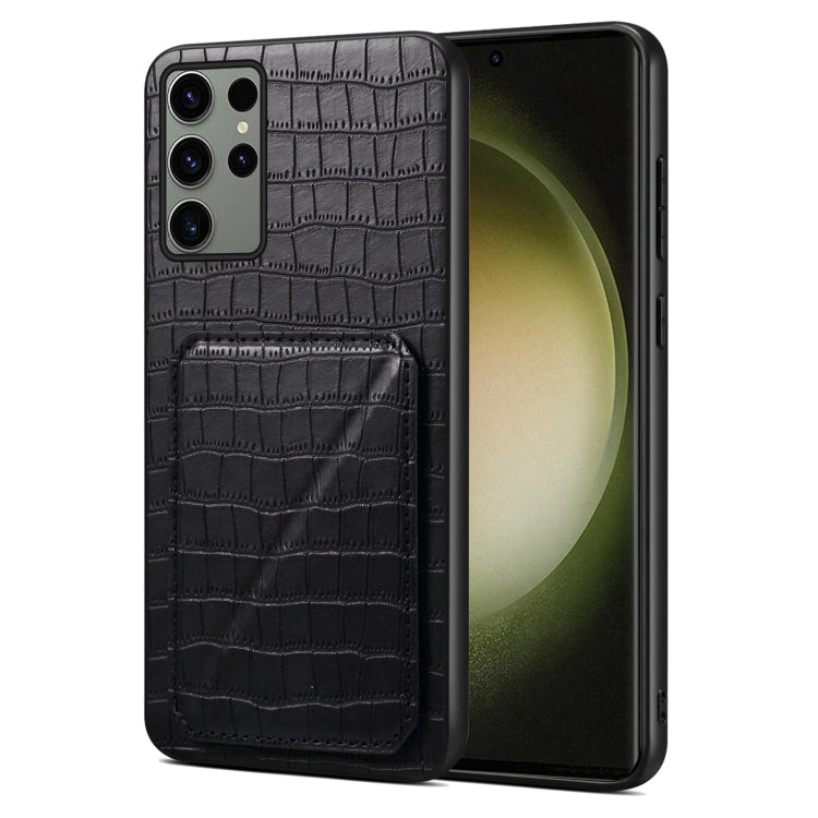 For Samsung Galaxy S23 Ultra 5G Denior Imitation Crocodile Leather Back Phone Case with Holder(Black) - Galaxy S23 Ultra 5G Cases by Denior | Online Shopping South Africa | PMC TechLife | Buy Now Pay Later Mobicred