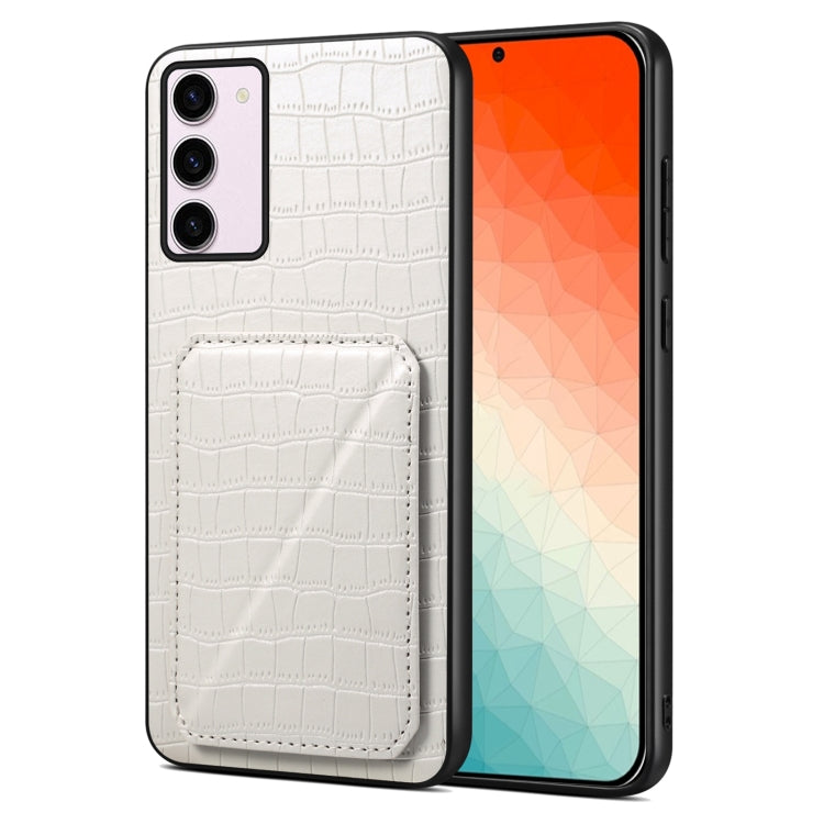 For Samsung Galaxy S24+ 5G Denior Imitation Crocodile Leather Back Phone Case with Holder(White) - Galaxy S24+ 5G Cases by Denior | Online Shopping South Africa | PMC TechLife | Buy Now Pay Later Mobicred