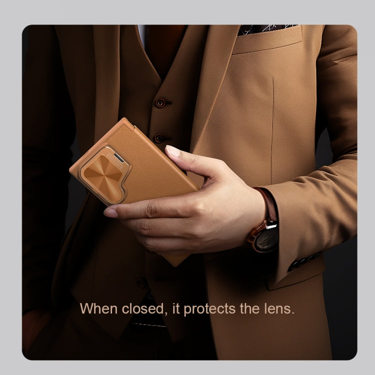 For Samsung Galaxy S24 5G NILLKIN Qin Prop Series Flip Camera Cover Design Leather Phone Case(Brown)