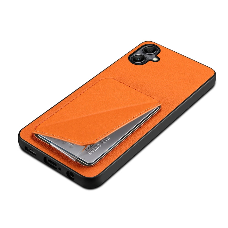 For Samsung Galaxy S23 FE 5G Denior Imitation Calf Leather Back Phone Case with Holder(Orange) - Galaxy S23 FE 5G Cases by Denior | Online Shopping South Africa | PMC TechLife | Buy Now Pay Later Mobicred