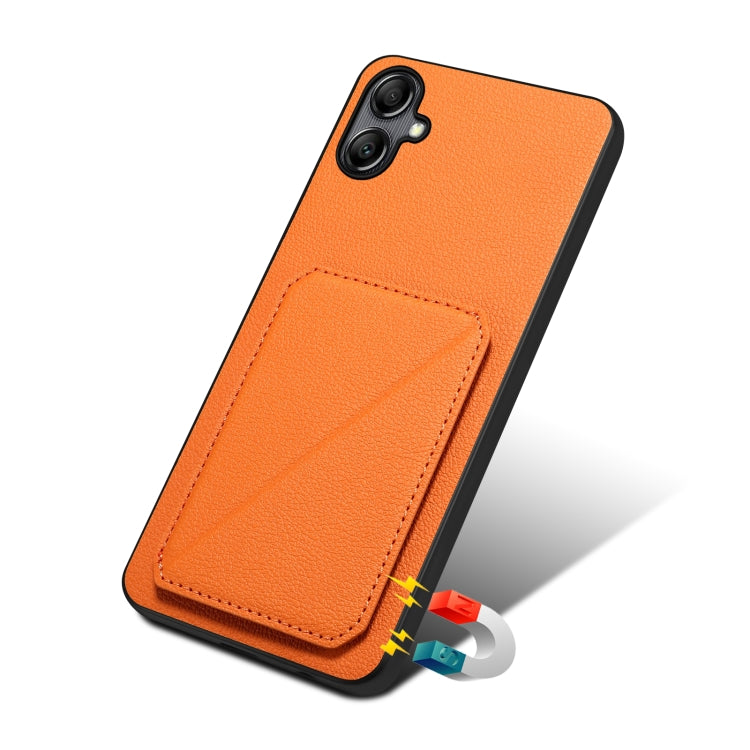 For Samsung Galaxy S23 FE 5G Denior Imitation Calf Leather Back Phone Case with Holder(Orange) - Galaxy S23 FE 5G Cases by Denior | Online Shopping South Africa | PMC TechLife | Buy Now Pay Later Mobicred
